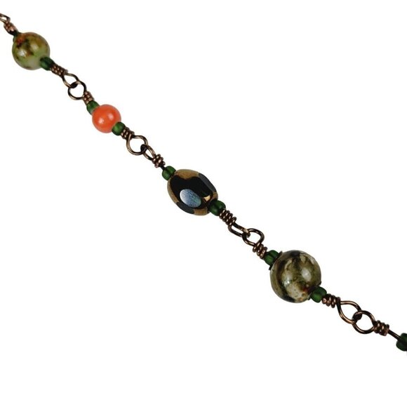 Artisan Army Olive Green Orange Glass Beaded Necklace Tassel Drop Fall Inspired - Picture 4 of 6